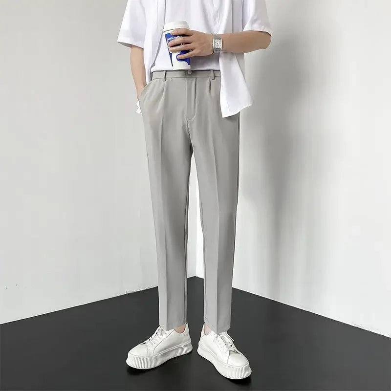 Autumn New Style Men'S Casual Straight Leggings Korean Loose Fit Nine Points British Style No Ironing Slimming Casual Pants