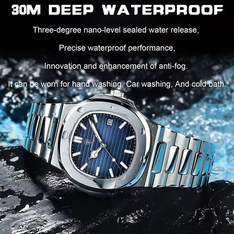 Luxury Watch Business 50 ATM Waterproof Male Clock Luminous Date Stainless Steel Square Quartz Men Watches Reloj Hombre