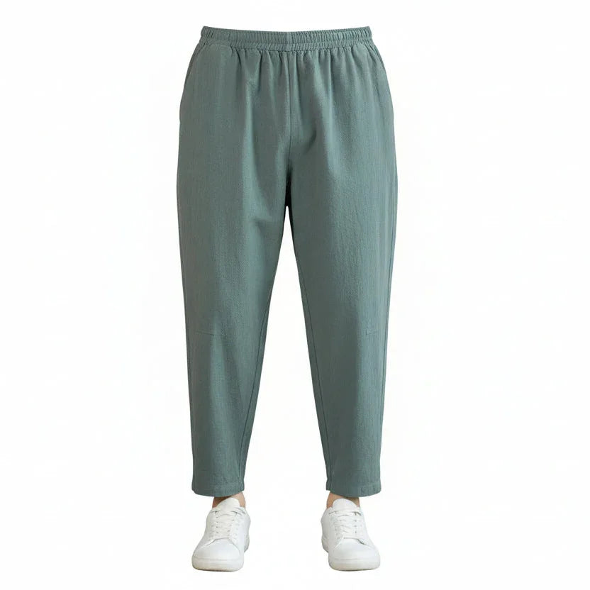 Men'S Trousers Cotton Linen Fashion Casual Pants Solid Color Breathable Loose Shorts Straight Drawstring Pants Streetwear Men