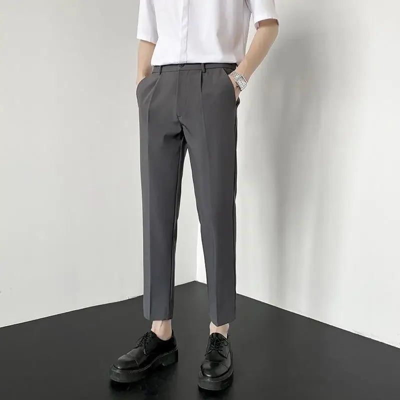 Autumn New Style Men'S Casual Straight Leggings Korean Loose Fit Nine Points British Style No Ironing Slimming Casual Pants