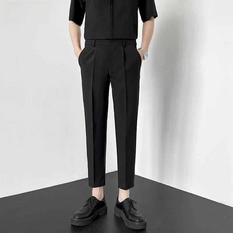 Autumn New Style Men'S Casual Straight Leggings Korean Loose Fit Nine Points British Style No Ironing Slimming Casual Pants