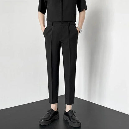 Autumn New Style Men'S Casual Straight Leggings Korean Loose Fit Nine Points British Style No Ironing Slimming Casual Pants