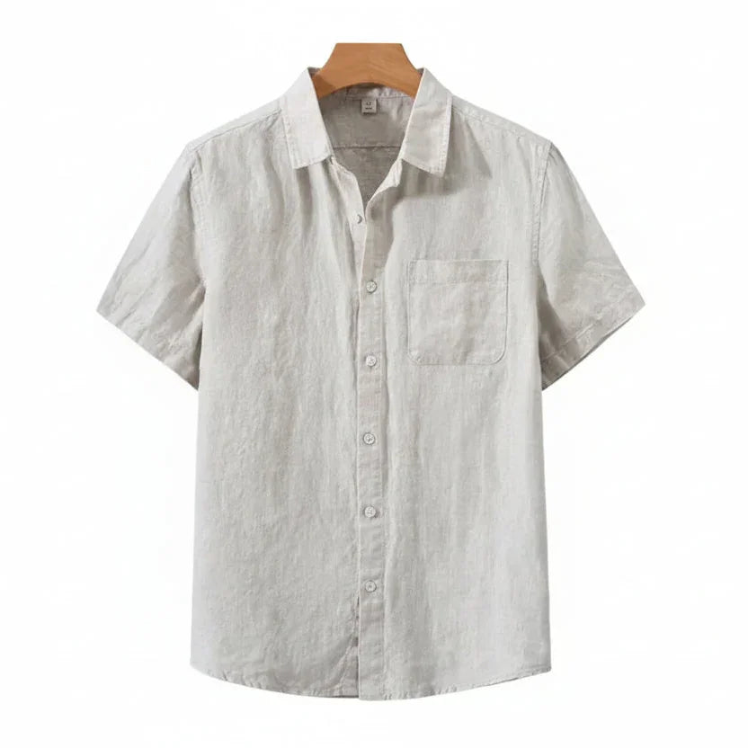 Linen Cotton Blend Men'S Shirt Loose Fit Casual Thin Summer Pure White Business Casual Short Sleeve Coat Jacket