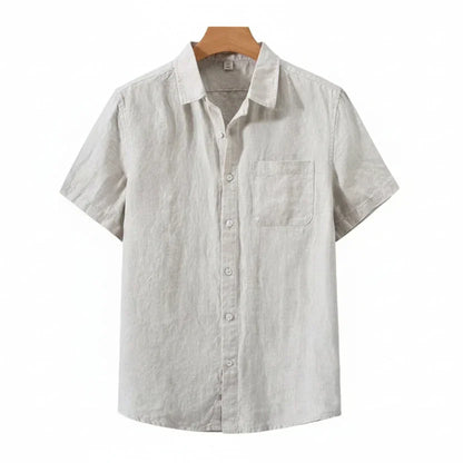 Linen Cotton Blend Men'S Shirt Loose Fit Casual Thin Summer Pure White Business Casual Short Sleeve Coat Jacket