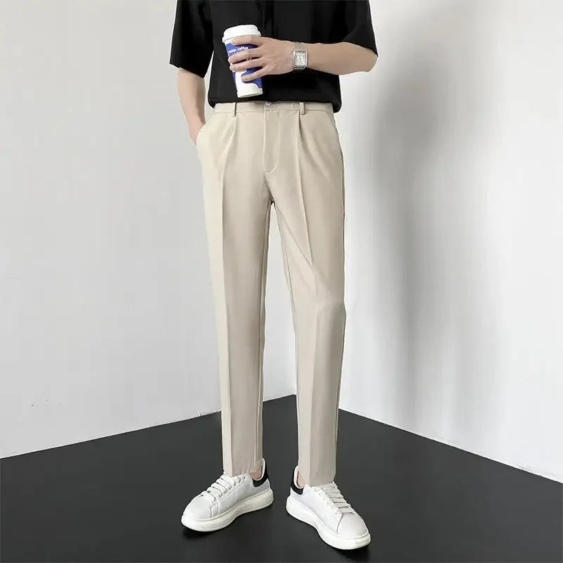 Autumn New Style Men'S Casual Straight Leggings Korean Loose Fit Nine Points British Style No Ironing Slimming Casual Pants