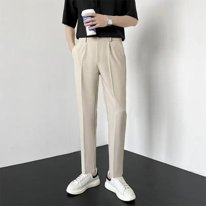 Autumn New Style Men'S Casual Straight Leggings Korean Loose Fit Nine Points British Style No Ironing Slimming Casual Pants