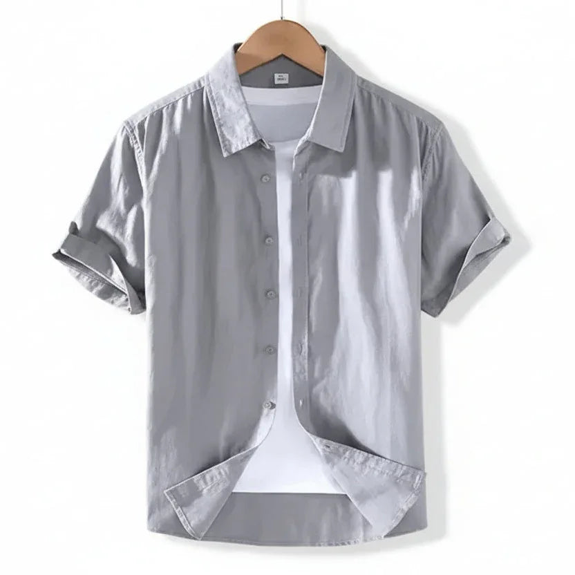Linen Cotton Blend Men'S Shirt Loose Fit Casual Thin Summer Pure White Business Casual Short Sleeve Coat Jacket