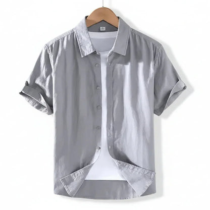 Linen Cotton Blend Men'S Shirt Loose Fit Casual Thin Summer Pure White Business Casual Short Sleeve Coat Jacket