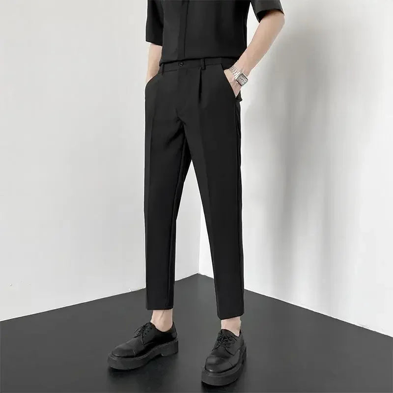 Autumn New Style Men'S Casual Straight Leggings Korean Loose Fit Nine Points British Style No Ironing Slimming Casual Pants