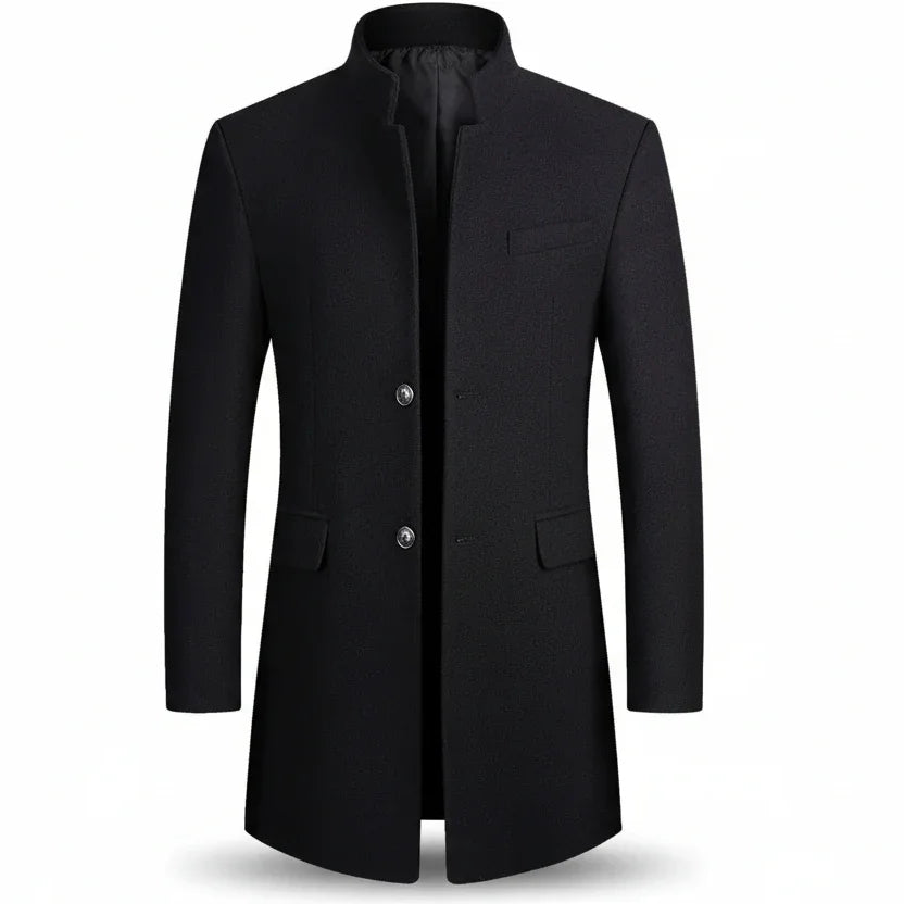 Brand Business Casual Trench Coat Men Chinese Style Solid Color Winter Coat Men 2025 Autumn and Winter Wool Coat for Men