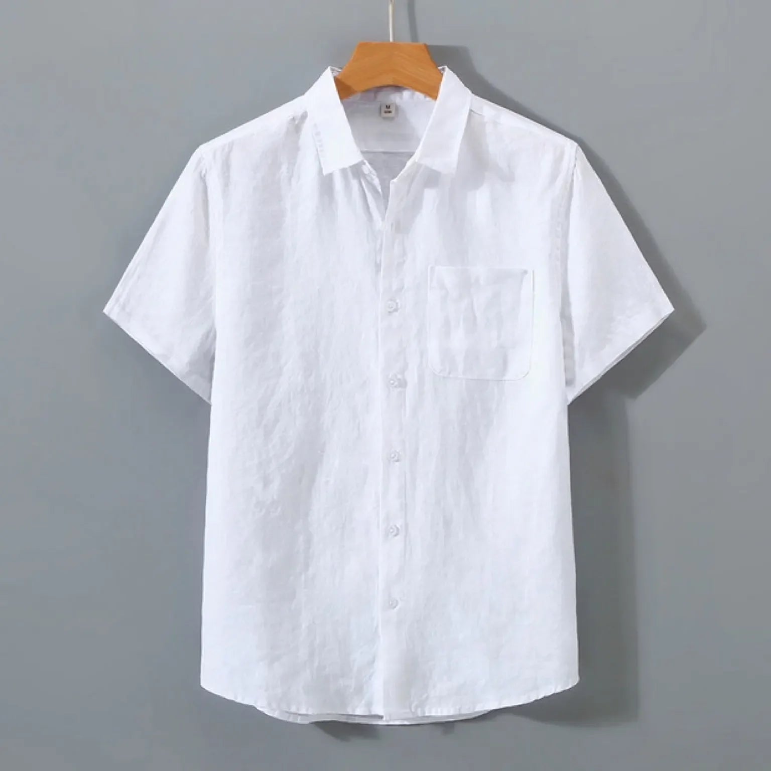 Linen Cotton Blend Men'S Shirt Loose Fit Casual Thin Summer Pure White Business Casual Short Sleeve Coat Jacket