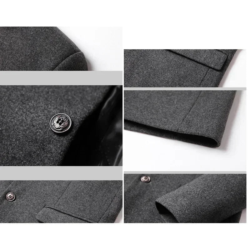 Brand Business Casual Trench Coat Men Chinese Style Solid Color Winter Coat Men 2025 Autumn and Winter Wool Coat for Men