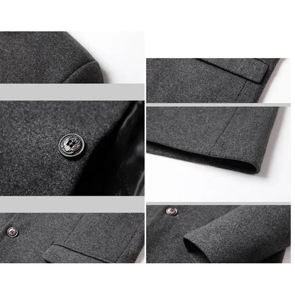 Brand Business Casual Trench Coat Men Chinese Style Solid Color Winter Coat Men 2025 Autumn and Winter Wool Coat for Men