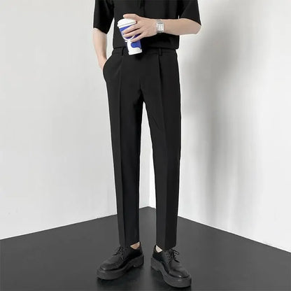 Autumn New Style Men'S Casual Straight Leggings Korean Loose Fit Nine Points British Style No Ironing Slimming Casual Pants