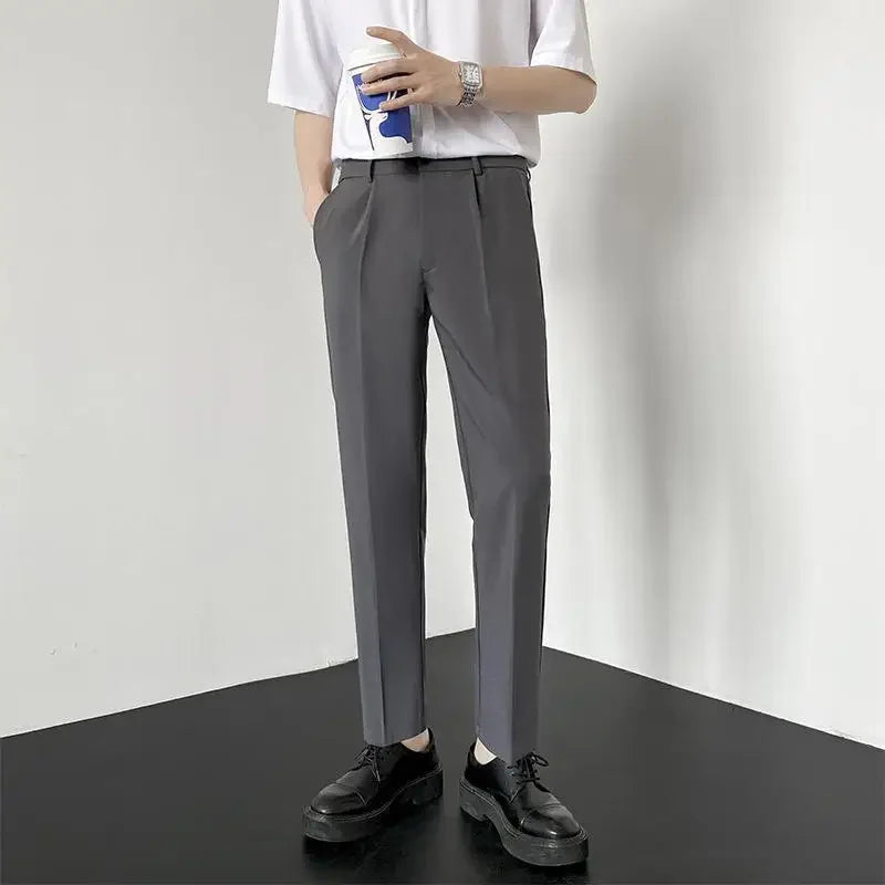 Autumn New Style Men'S Casual Straight Leggings Korean Loose Fit Nine Points British Style No Ironing Slimming Casual Pants