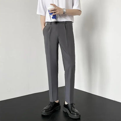 Autumn New Style Men'S Casual Straight Leggings Korean Loose Fit Nine Points British Style No Ironing Slimming Casual Pants