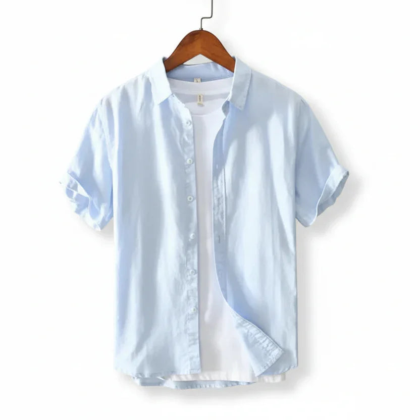 Linen Cotton Blend Men'S Shirt Loose Fit Casual Thin Summer Pure White Business Casual Short Sleeve Coat Jacket