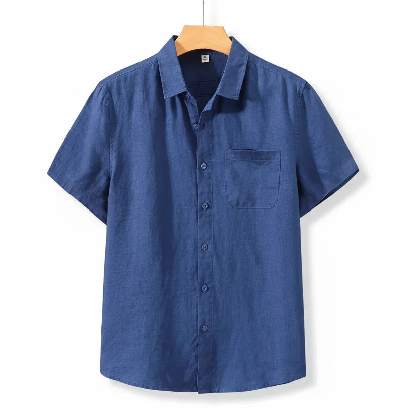 Linen Cotton Blend Men'S Shirt Loose Fit Casual Thin Summer Pure White Business Casual Short Sleeve Coat Jacket