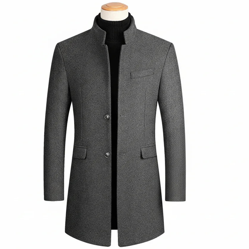 Brand Business Casual Trench Coat Men Chinese Style Solid Color Winter Coat Men 2025 Autumn and Winter Wool Coat for Men