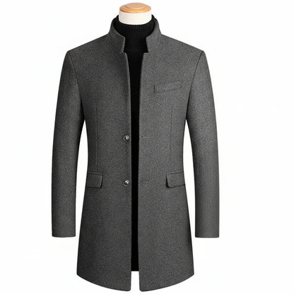 Brand Business Casual Trench Coat Men Chinese Style Solid Color Winter Coat Men 2025 Autumn and Winter Wool Coat for Men