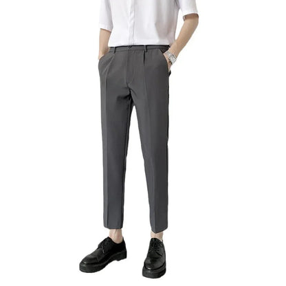 Autumn New Style Men'S Casual Straight Leggings Korean Loose Fit Nine Points British Style No Ironing Slimming Casual Pants