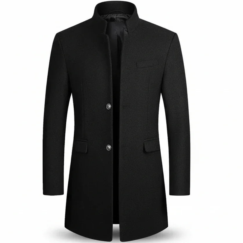 Brand Business Casual Trench Coat Men Chinese Style Solid Color Winter Coat Men 2025 Autumn and Winter Wool Coat for Men