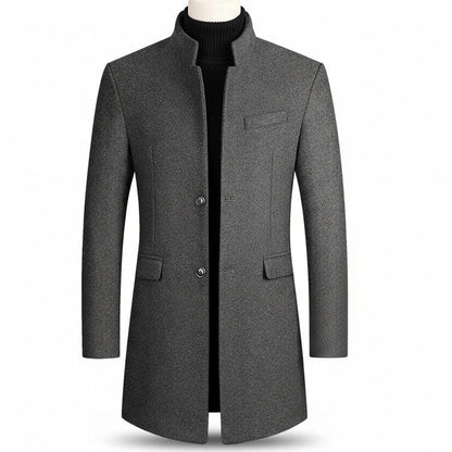 Brand Business Casual Trench Coat Men Chinese Style Solid Color Winter Coat Men 2025 Autumn and Winter Wool Coat for Men