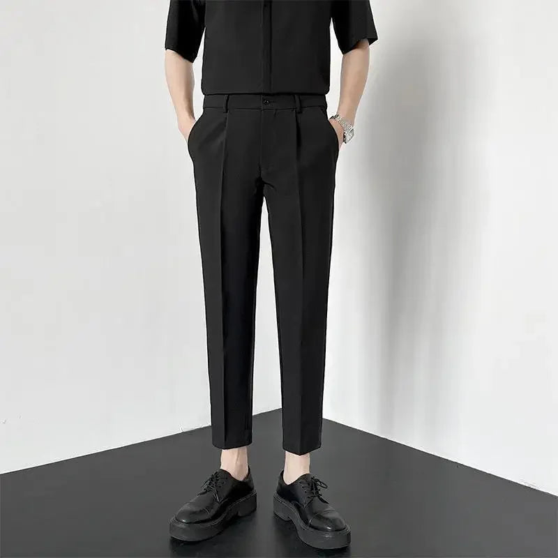 Autumn New Style Men'S Casual Straight Leggings Korean Loose Fit Nine Points British Style No Ironing Slimming Casual Pants