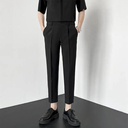 Autumn New Style Men'S Casual Straight Leggings Korean Loose Fit Nine Points British Style No Ironing Slimming Casual Pants