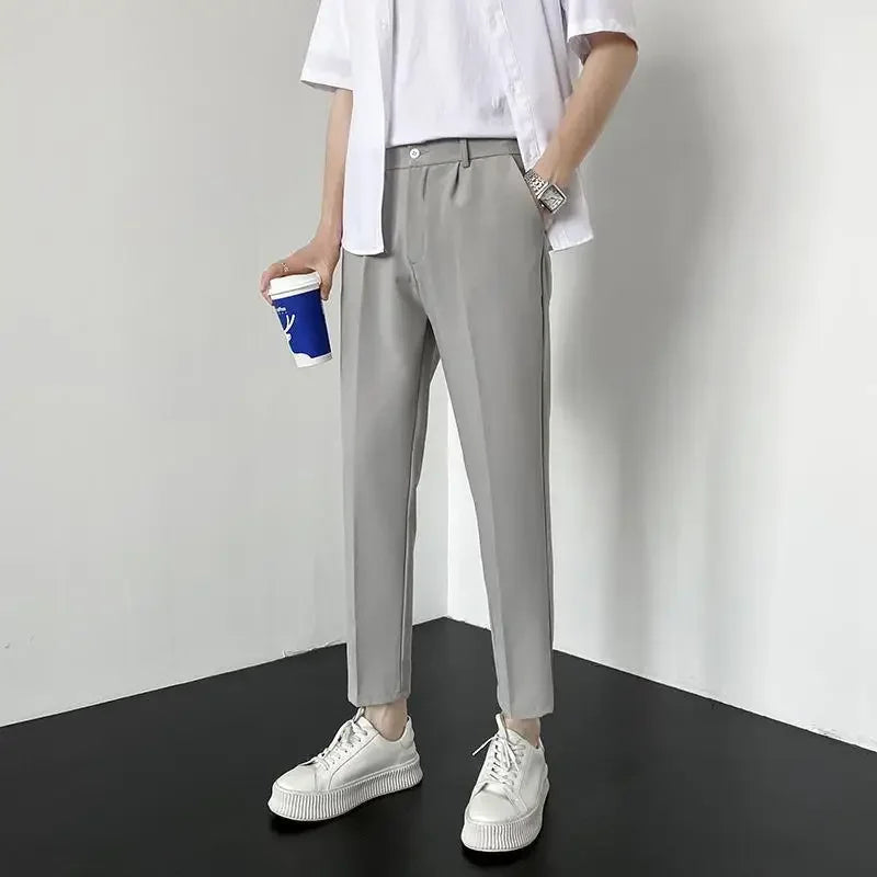 Autumn New Style Men'S Casual Straight Leggings Korean Loose Fit Nine Points British Style No Ironing Slimming Casual Pants