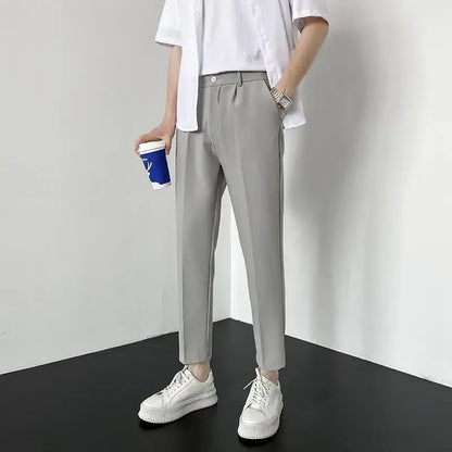 Autumn New Style Men'S Casual Straight Leggings Korean Loose Fit Nine Points British Style No Ironing Slimming Casual Pants