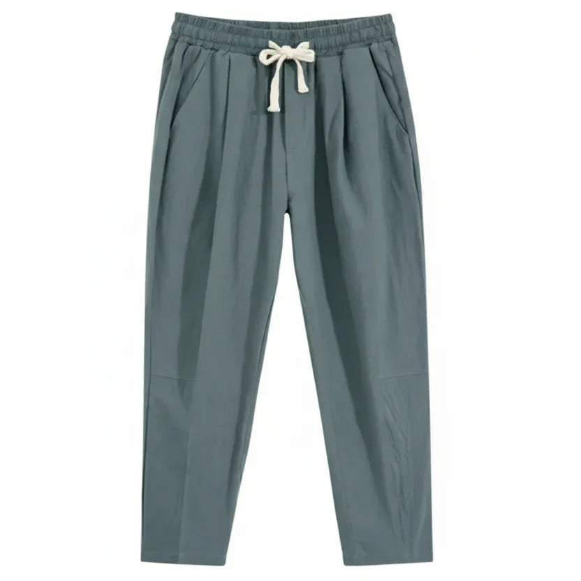 Men'S Trousers Cotton Linen Fashion Casual Pants Solid Color Breathable Loose Shorts Straight Drawstring Pants Streetwear Men